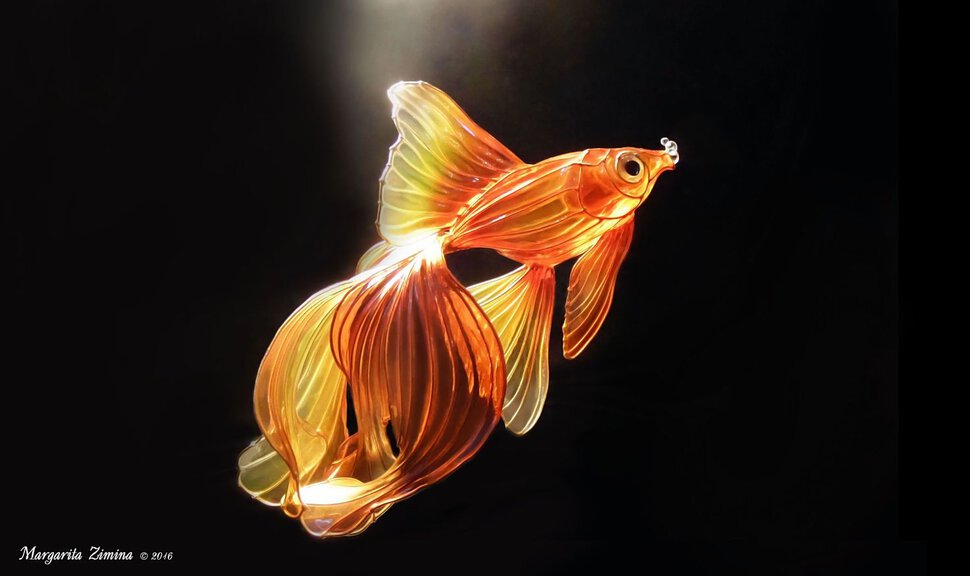 Золотая рыбка, плывущая по воздуху