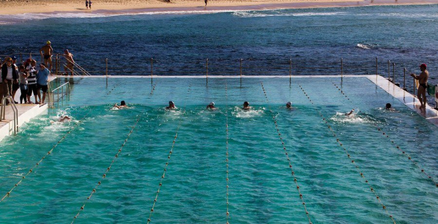 Плавание на волнах в бассейне