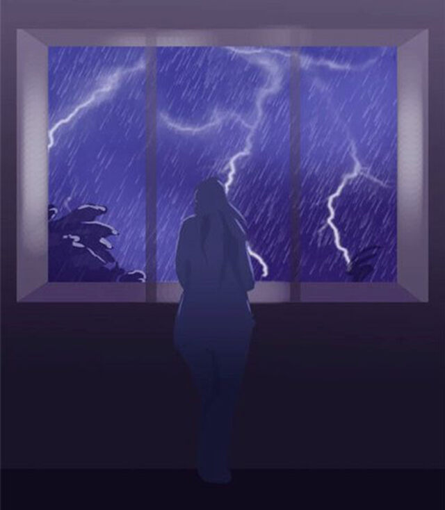Сильный гром, мелкий дождь, открывать окно