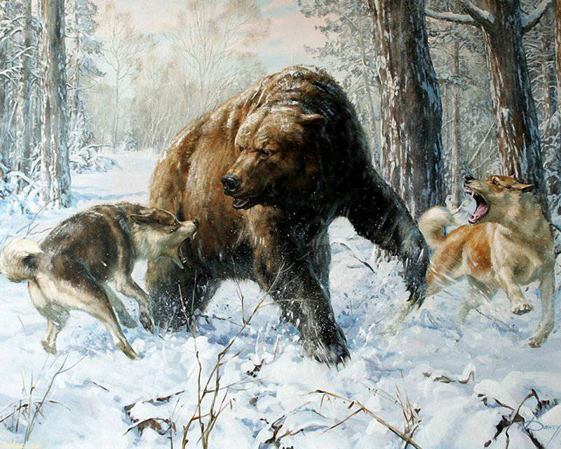 Плачущая знакомая и собака нападает на большого медведя