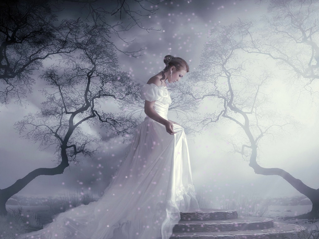 Мистические женщины белые. Девушка в тумане. Невеста фэнтези. Девушка в белом платье.