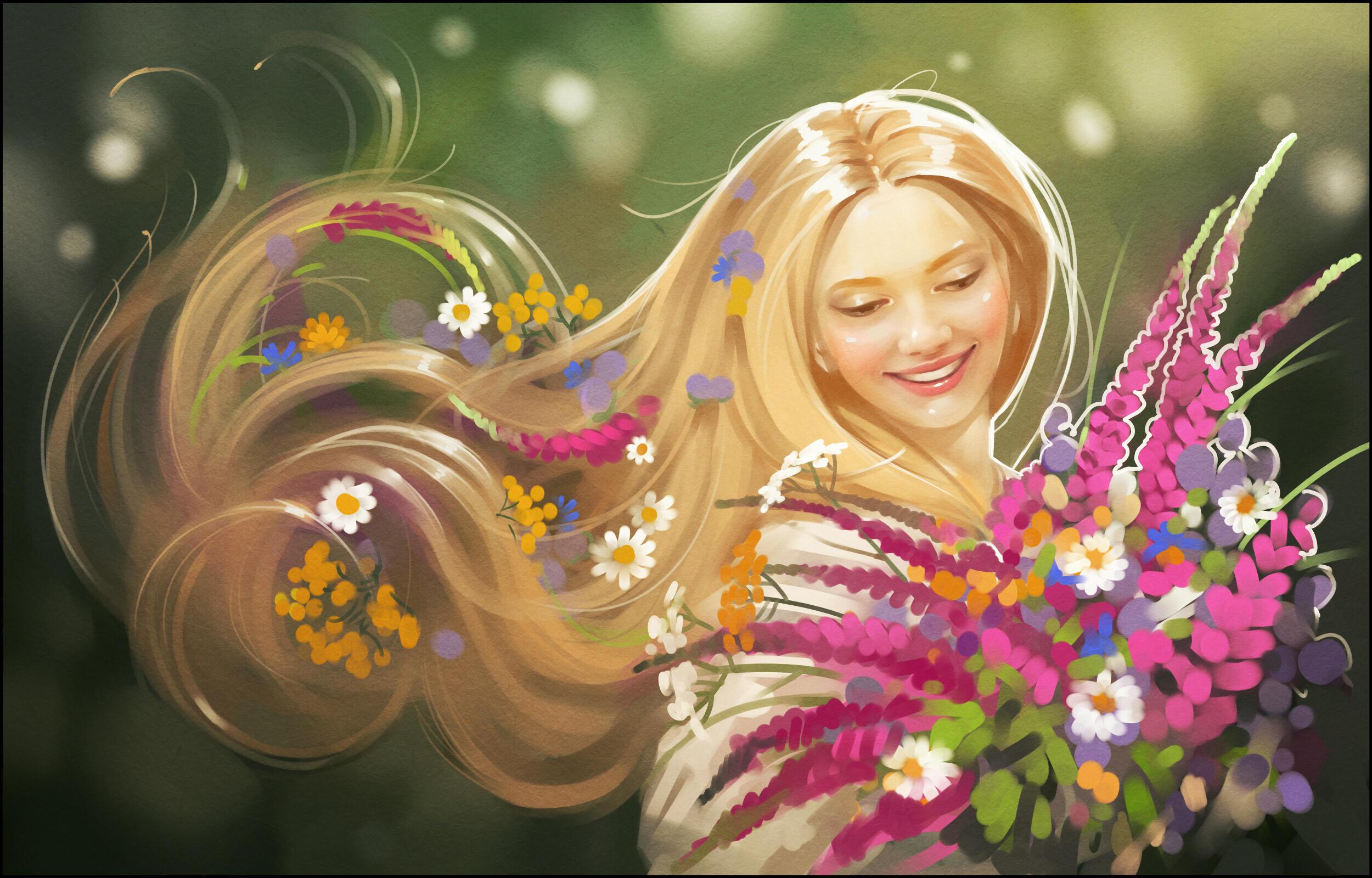 Цветок радости и вдохновения. Женщина в цветах. Девушка с весенними цветами. Счастливая женщина с цветами.