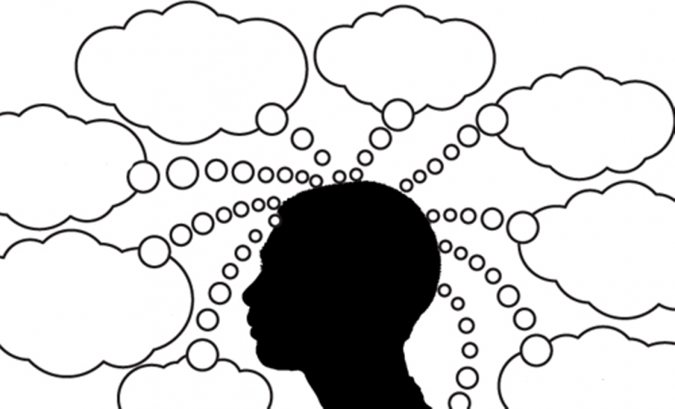 Черно белая психология. Мысли в голове. Нарисовать мысли. Человек с облаком мыслей. Мысли рисунок.